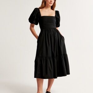 Abercrombie & Fitch Black Puff Sleeve Midi Sundress